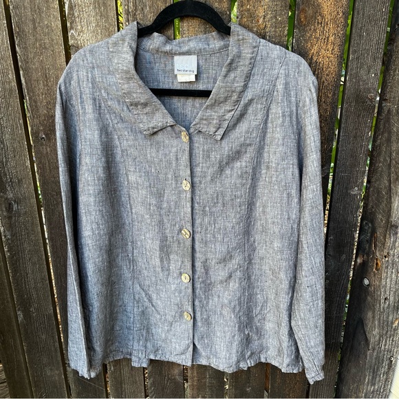 Two Star Dog 100% Linen Button Down Shirt Sz L - Picture 11 of 13
